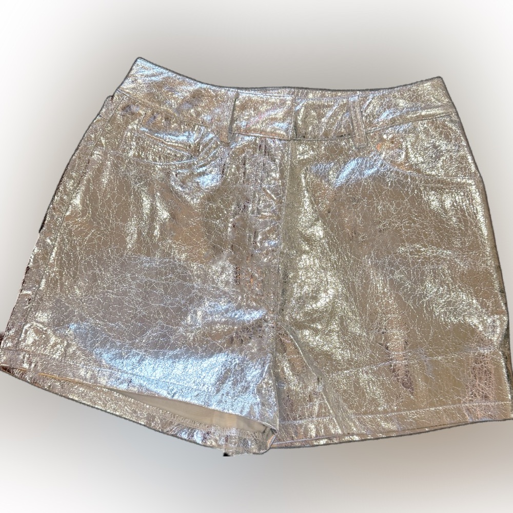 Nasty Gal Silver High Waist Faux Leather Shorts with Metallic Finish. US 4.  NWT